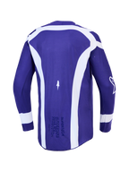 Alpinestars Supertech Vesta, camisola de motocross para homem, azul e branca, malha elástica, vista traseira.