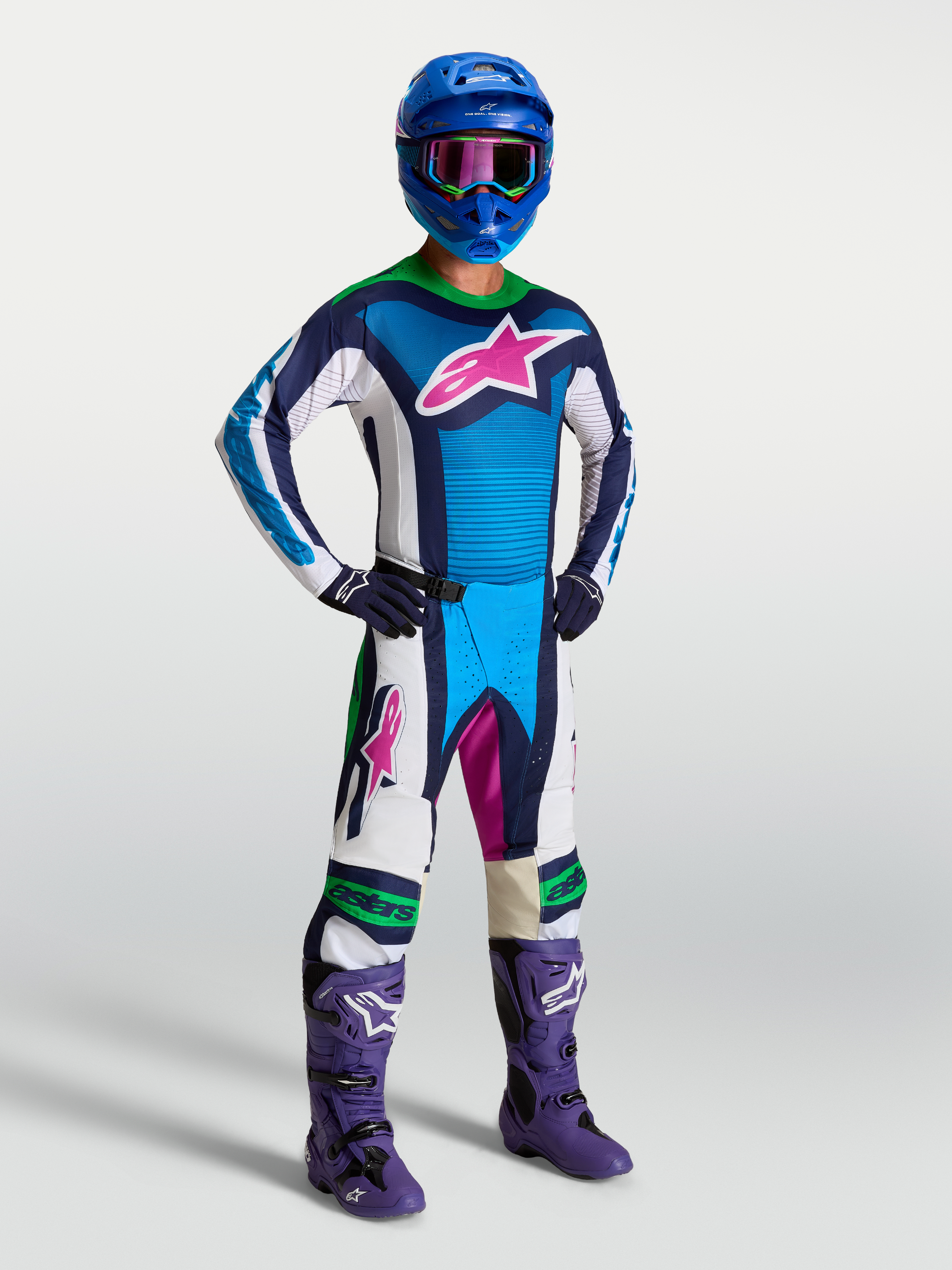 Alpinestars Techstar Maven, camisola de motocross para homem, azul e branca, ajuste atlético e tecido que absorve a humidade
