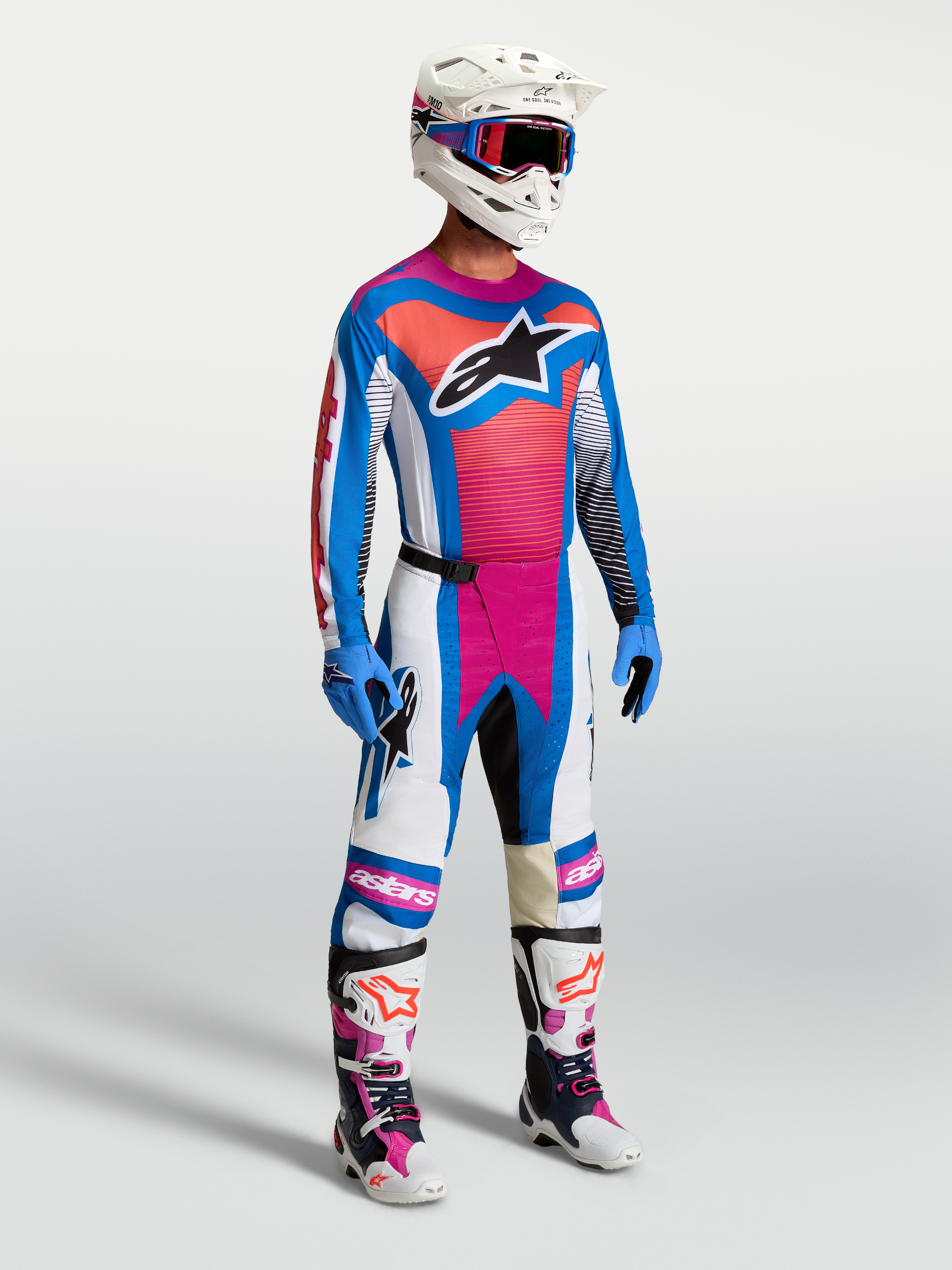 Camisola Techstar Maven AND Techstar Maven Gear Set, conjunto de motocross azul e coral para homem, ajuste atlético.
