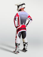Alpinestars Techstar Maven, camisola de motocross para homem, vermelha e branca, vista traseira com ajuste atlético e lavanda.