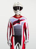 Alpinestars camisola Techstar Maven, camisola de motocross para homem, vermelha e branca, ajuste atlético de corrida.