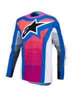 Alpinestars Techstar Maven Jersey, blue and pink performance motocross racing top with an athletic fit and star logo.