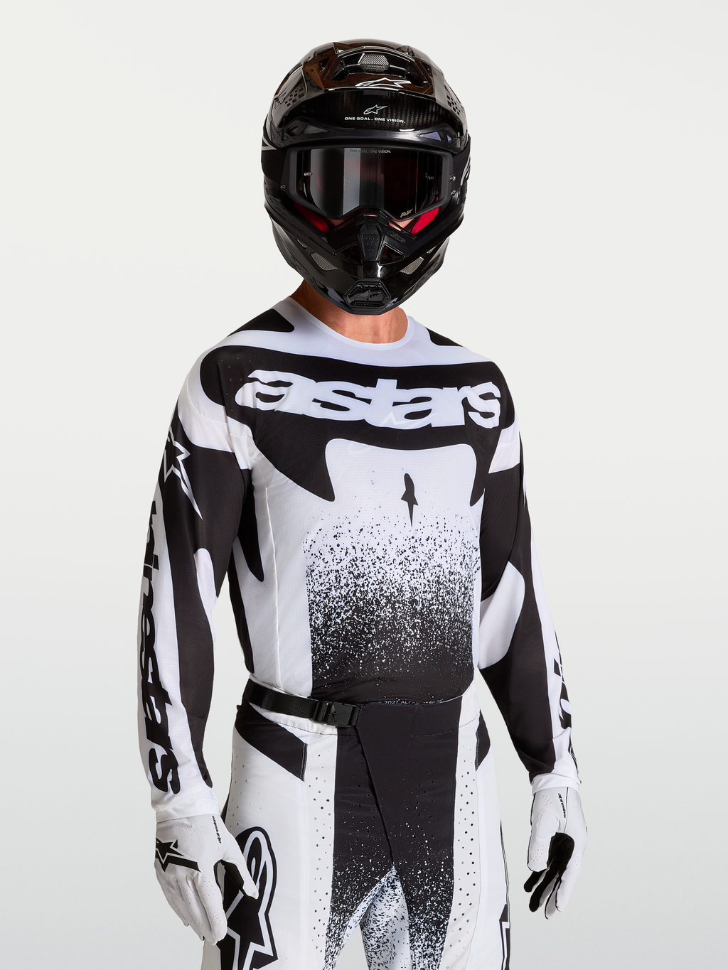 Alpinestars Techstar Swan, camisola de motocross para homem, preta e branca, ajuste atlético e ventilação a laser