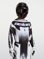 Alpinestars Techstar Swan, camisola de motocross para homem, preta e branca, ajuste atlético e ventilação a laser