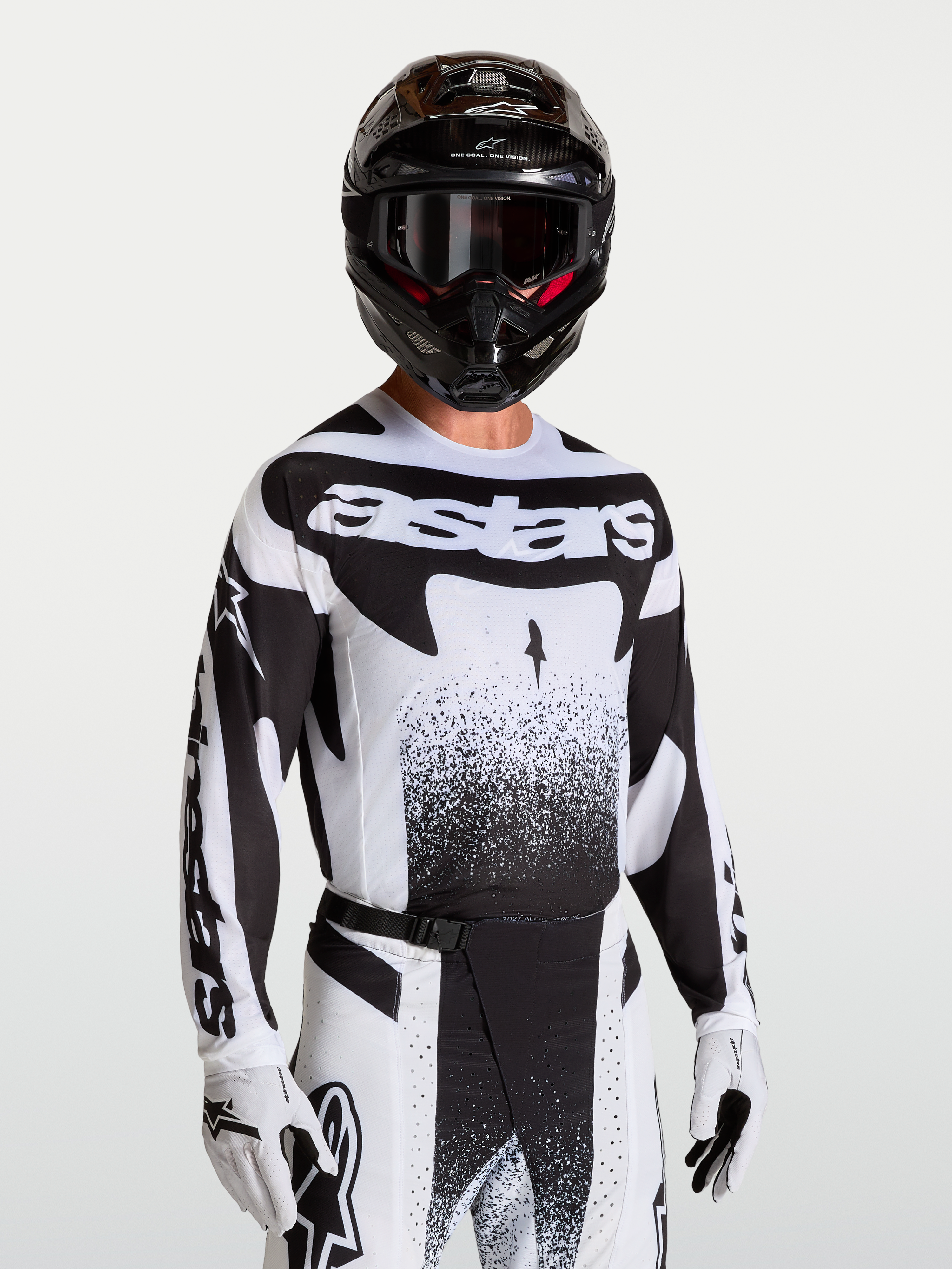 Alpinestars Techstar Swan, camisola de motocross para homem, preta e branca, ajuste atlético e ventilação a laser