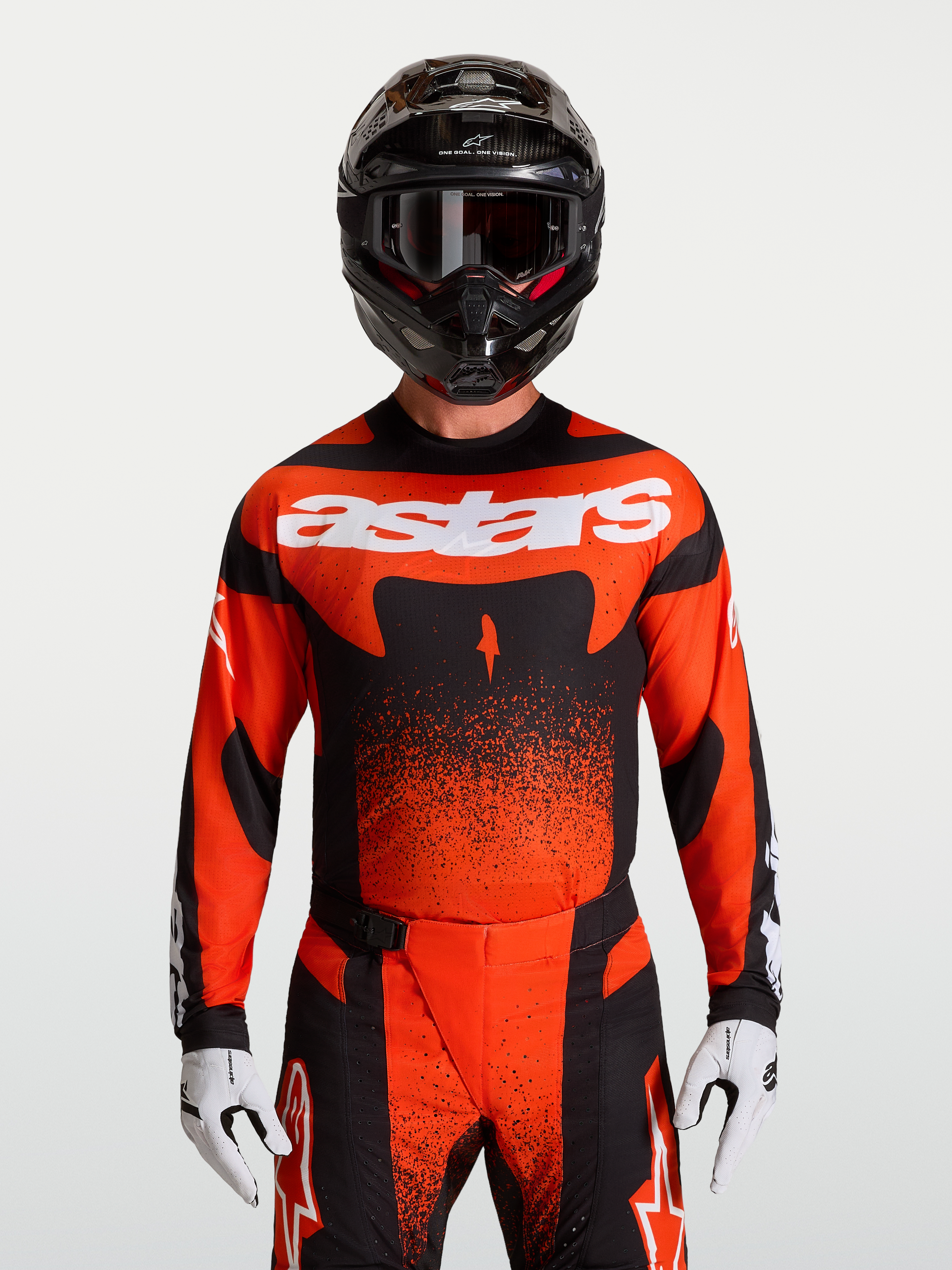 Alpinestars Techstar Swan Jersey, Cardinal Red and Black motocross jersey with performance fit on model.