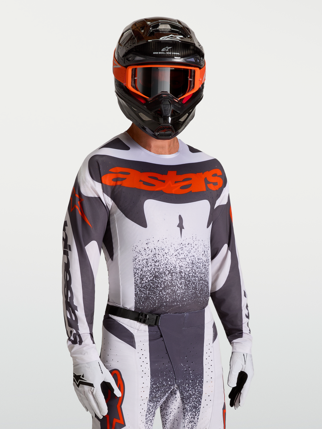 Alpinestars Techstar Swan, camisola de motocross para homem, cinzenta e vermelha fluo, perfurações a laser