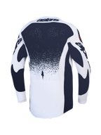 Alpinestars Camisola Techstar Swan, camisola de motocross para homem, branca e cinzenta escura, vista traseira com perfurações a laser e ajuste atlético.