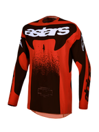 Camisola Techstar Swan da Alpinestars, camisola de motocross para homem, vermelha e preta, tecido elástico de alta performance e ajuste de corrida.