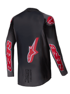 Alpinestars Camisola Supertech Lipan 2025, camisola de motocross off-road, cinzenta e vermelho vivo, malha elástica leve com ventilação perfurada, vista traseira