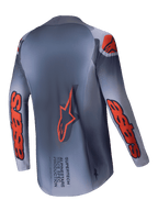 Alpinestars Camisola Supertech Lipan 2025, camisola de motocross para homem, cinzenta e laranja fluo, malha elástica leve com construção Stretchnet e ventilação de corrida, vista traseira