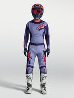 Alpinestars Racer Air Hunt, camisola de motocross para homem, roxa e rosa fluo, construção em malha ventilada.