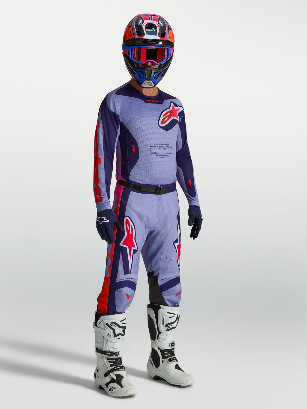 Alpinestars Racer Air Hunt, camisola de motocross ventilada para homem, roxa e rosa, em malha leve, num modelo com equipamento completo de todo-o-terreno