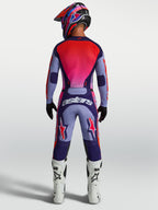 Alpinestars Camisola Racer Air Hunt, camisola de motocross para homem, roxa e rosa, em malha respirável, vista traseira com ajuste ergonómico de corrida