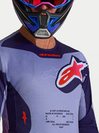 Alpinestars Camisola Racer Air Hunt, camisola de motocross para homem, roxa e violeta claro, construção em malha respirável com logótipo Astars vermelho, ideal para off-road.