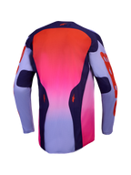 Alpinestars Racer Air Hunt, camisola de motocross para homem, vista traseira, roxo e rosa fluo, malha de fluxo de ar total para ventilação.