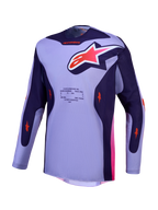 Alpinestars Camisola Racer Air Hunt, camisola de motocross roxa e violeta com malha respirável e detalhes rosa.
