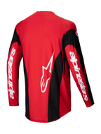Alpinestars Camisola Techstar Dreem 2025, camisola de motocross, vermelha e preta, vista traseira mostrando a construção leve em poli-tecido elástico e bainha traseira alongada