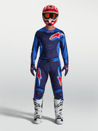 Alpinestars camisola Racer Hunt 2027 e conjunto Racer Hunt, equipamento de motocross azul e vermelho, construção têxtil.