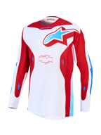 Alpinestars Racer Hunt, camisola de motocross para homem, branca e vermelha com detalhes azuis, polifabric respirável