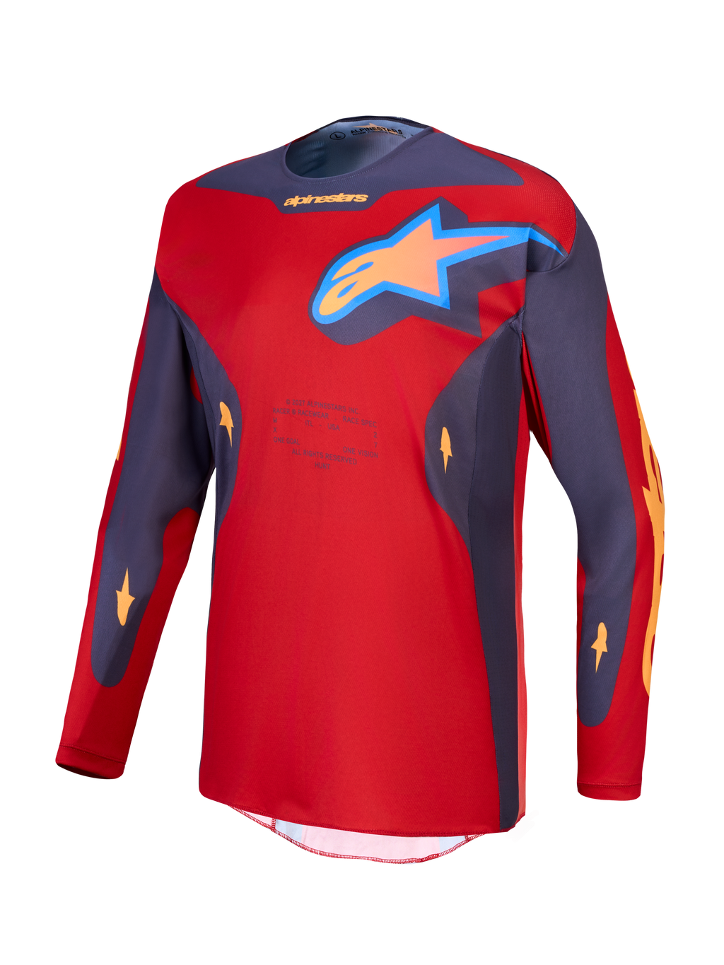 Alpinestars Racer Hunt, camisola de motocross para homem, vermelha e cinzenta, tecido técnico com logótipo de estrela.