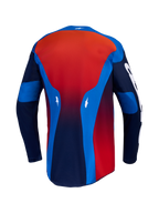 Alpinestars Racer Hunt, camisola de motocross para homem, azul e vermelha, vista traseira, tecido leve e respirável.