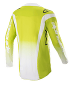 Alpinestars 2023 Techstar Push Jersey, vista traseira, amarelo néon e branco, camisola de motocross de manga comprida com painéis laterais brancos e logótipos nas mangas, equipamento técnico de todo-o-terreno