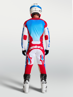 Alpinestars camisola Racer Hunt para homem, vermelha, branca e azul, motocross, vista traseira, com absorção de humidade.
