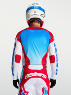 Alpinestars Camisola Racer Hunt, camisola de motocross para homem, vermelha e azul, tecido respirável, vista traseira.