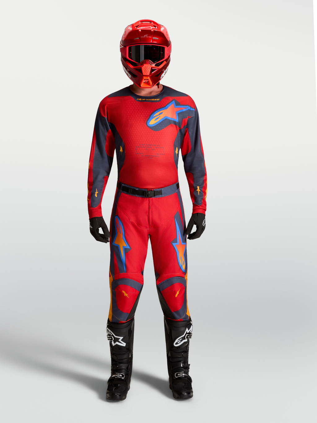 Alpinestars Racer Hunt, camisola de motocross para homem, vermelho e cinzento, tecido leve e ventilado