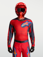 Alpinestars Camisola Racer Hunt, camisola de motocross para homem, vermelha e cinzenta, tecido respirável e malha ventilada.