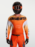 Camisola Racer Amber, camisola de motocross para homem, cor laranja e branca, tecido de poliéster respirável