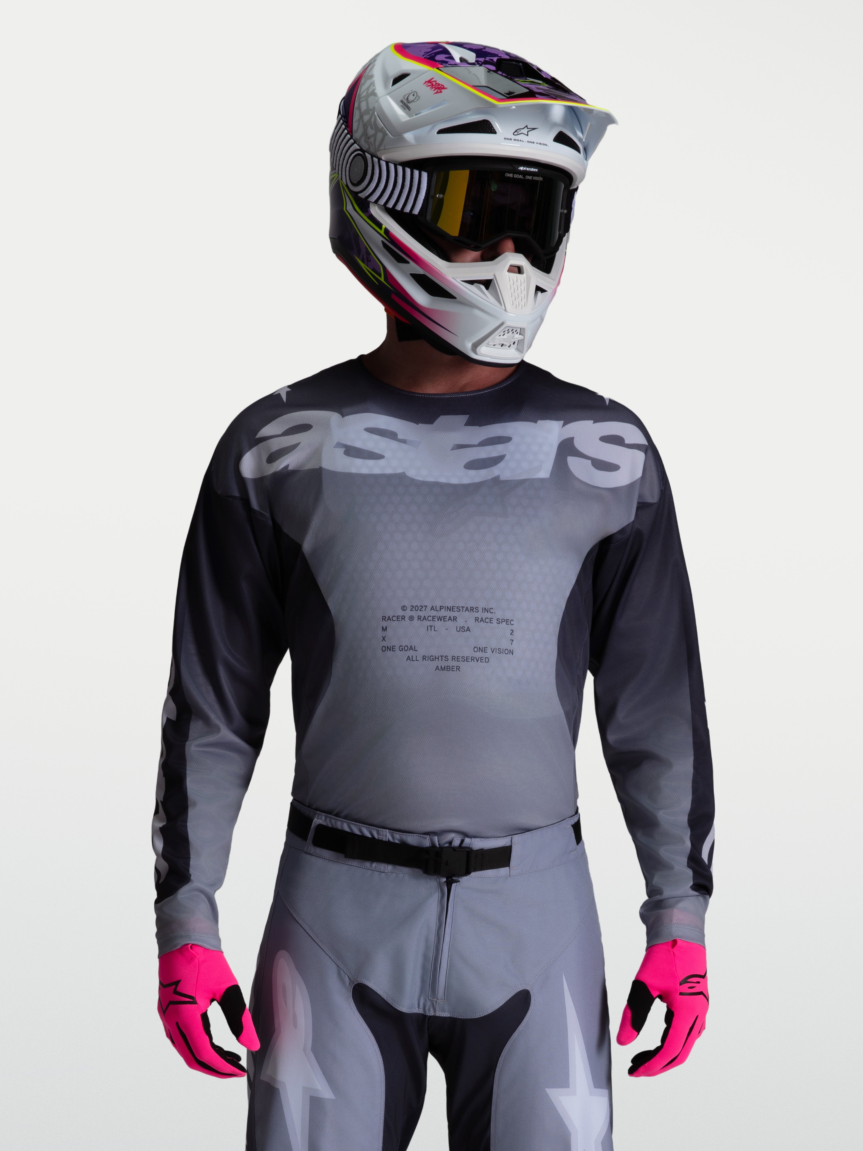 Camisola Alpinestars Racer Amber, camisola de motocross para homem, cinzenta e carvão, em polifibra respirável.