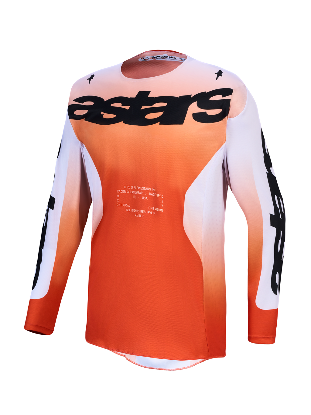 Alpinestars Racer Amber 2027, camisola de motocross para homem, vermelha e lilás claro, corte racing e respirável.