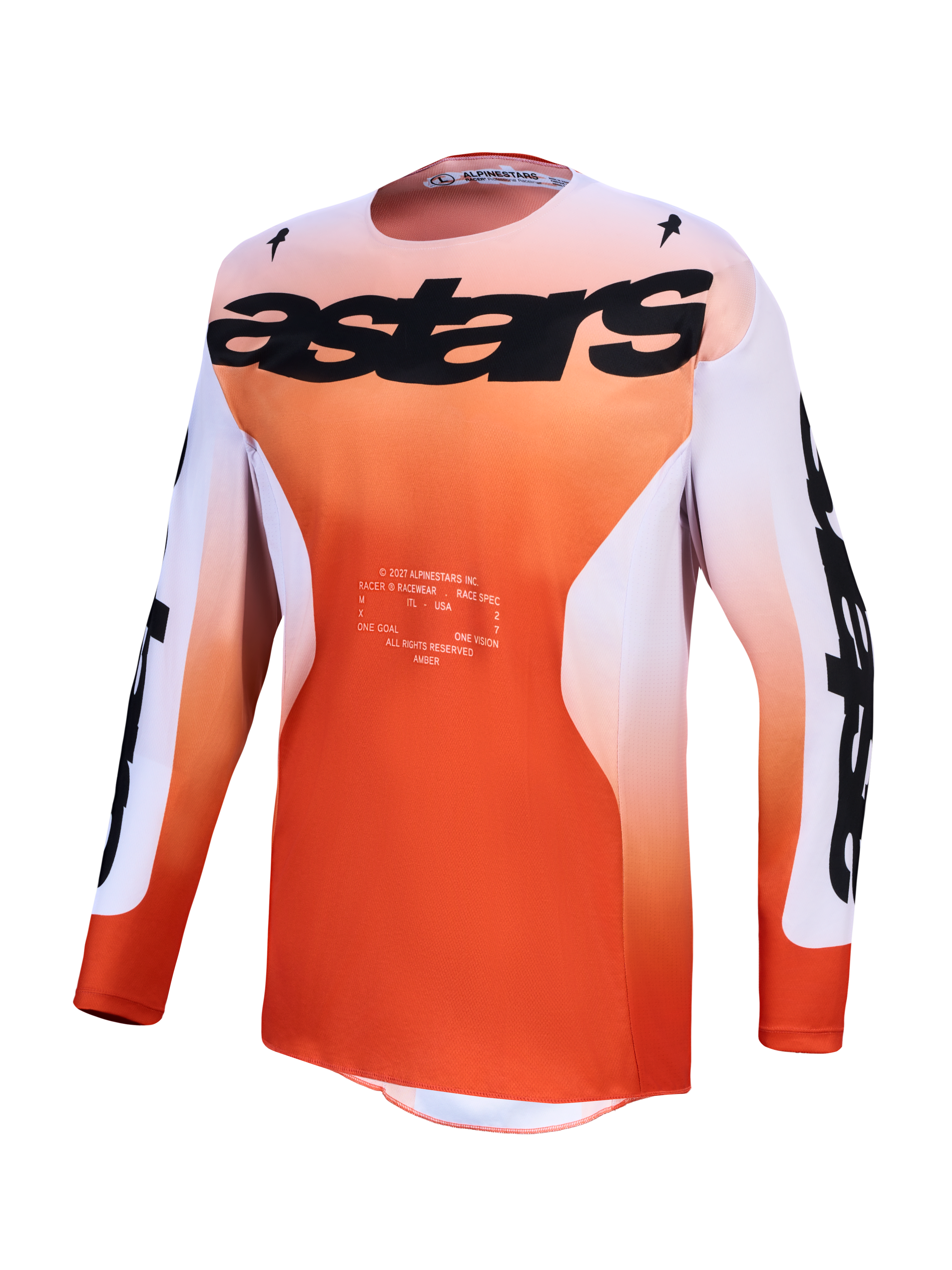 Alpinestars Racer Amber 2027, camisola de motocross para homem, vermelha e lilás claro, corte racing e respirável.