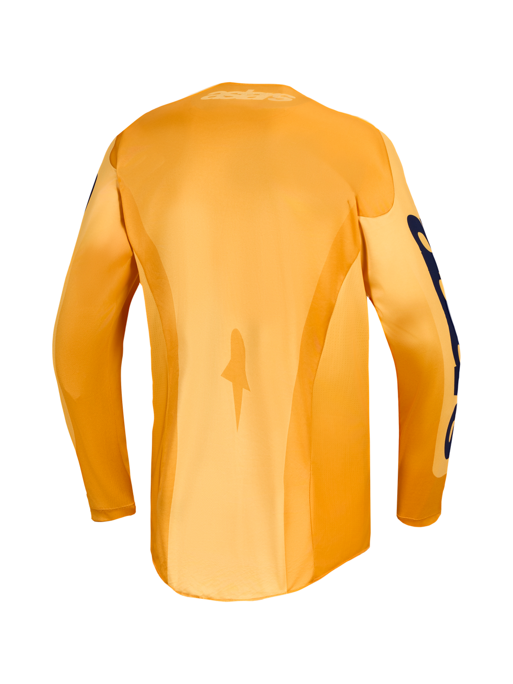 Alpinestars camisola e conjunto Racer Amber 2027, vista traseira de motocross laranja e azul que absorve a humidade.