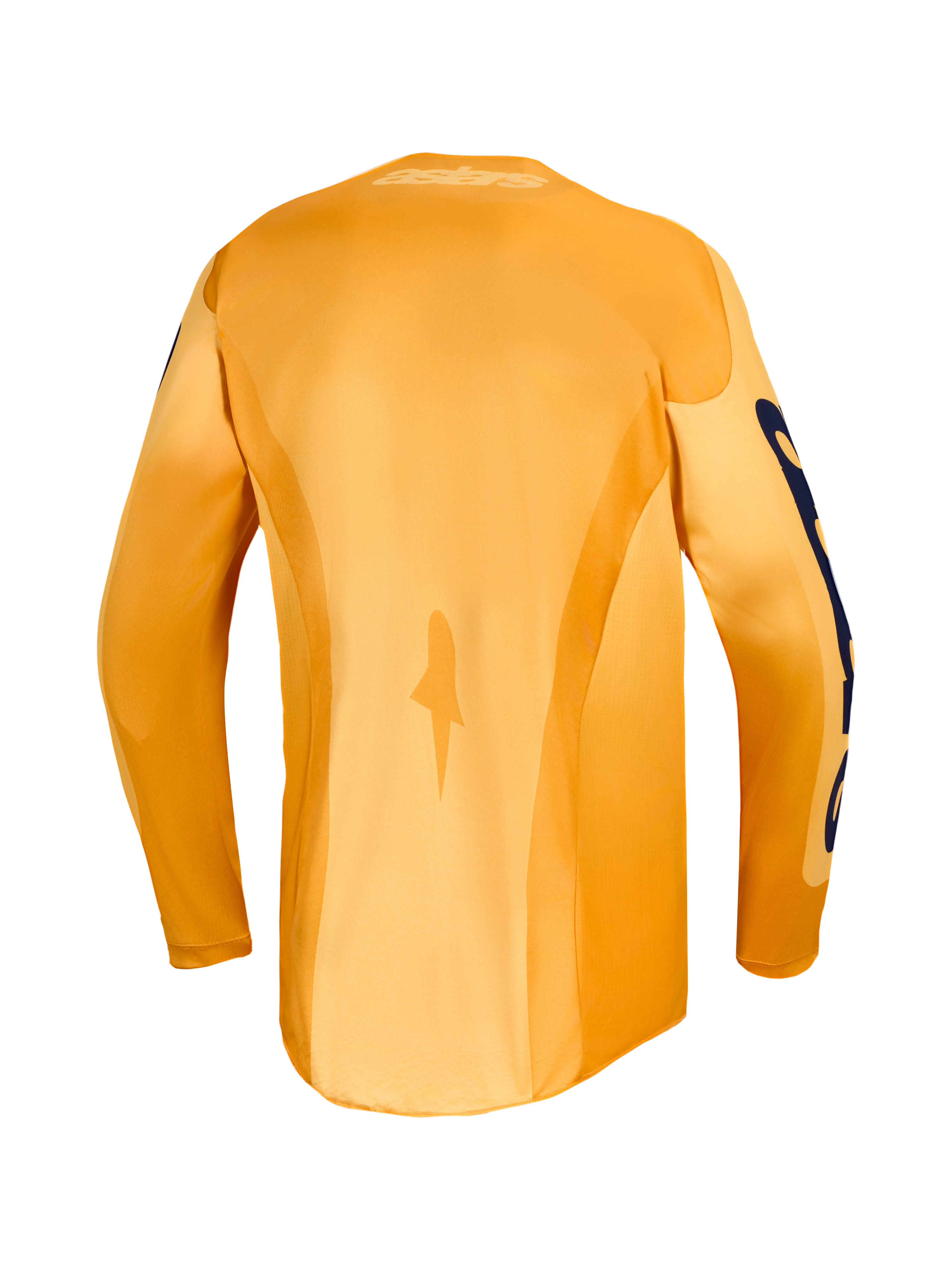 Alpinestars camisola e conjunto Racer Amber 2027, vista traseira de motocross laranja e azul que absorve a humidade.