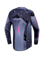 Alpinestars Camisola Racer Lone, camisola de motocross para homem, cinzenta camuflada e roxa, vista traseira em polifabric.