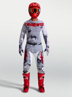 Alpinestars Camisola Racer Air Lone, camisola de motocross para homem, cinzento camuflado e vermelho, malha respirável.