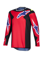 Camisola Alpinestars Fluid Grid 2026, camisola de motocross, vermelha, preta e roxa, com grandes logótipos Astars roxos no peito e nas mangas, painéis laterais pretos e marca Alpinestars branca na gola, construção em polifabric de alto desempenho.