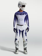 Alpinestars Racer Air Amber, conjunto de equipamento de motocross, azul e branco, camisola e calças em malha respirável para condução off-road e MX.