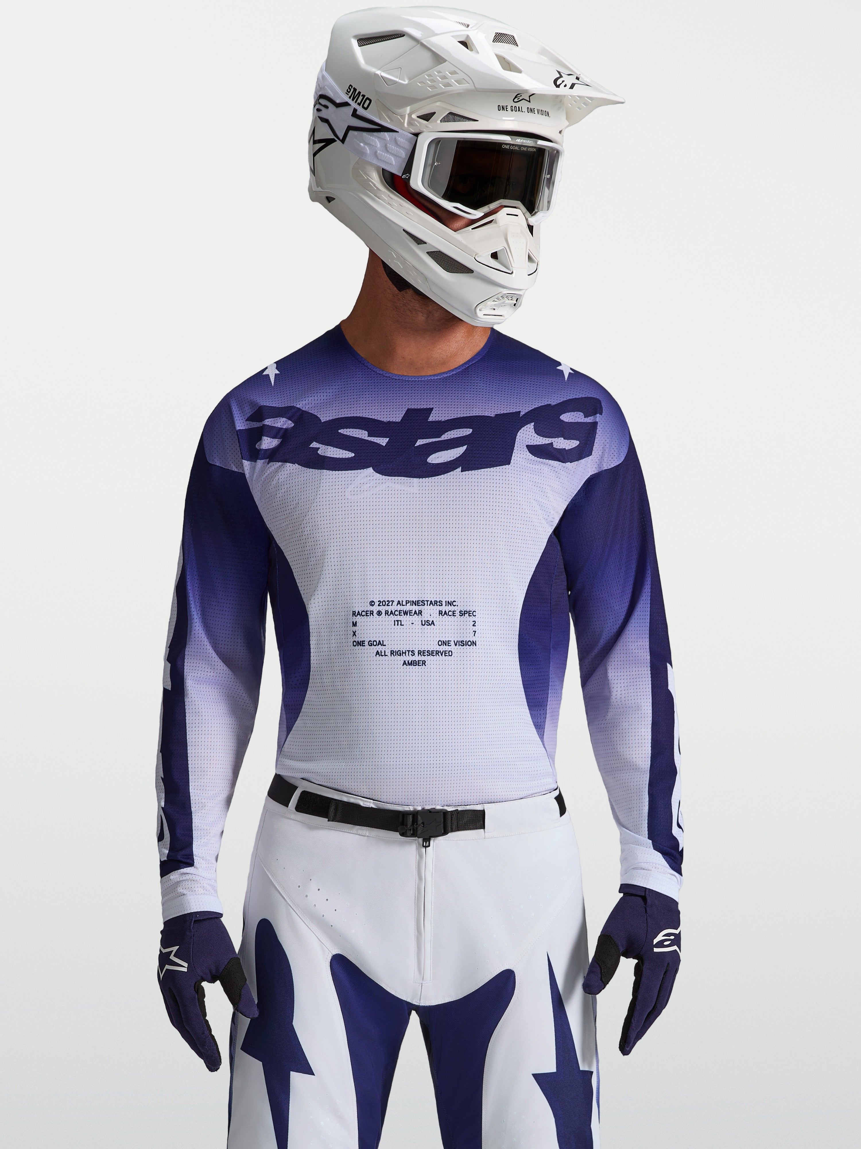Alpinestars Camisola Racer Air Amber, camisola de motocross para homem, azul e branca, construção em malha respirável para alto desempenho em off-road
