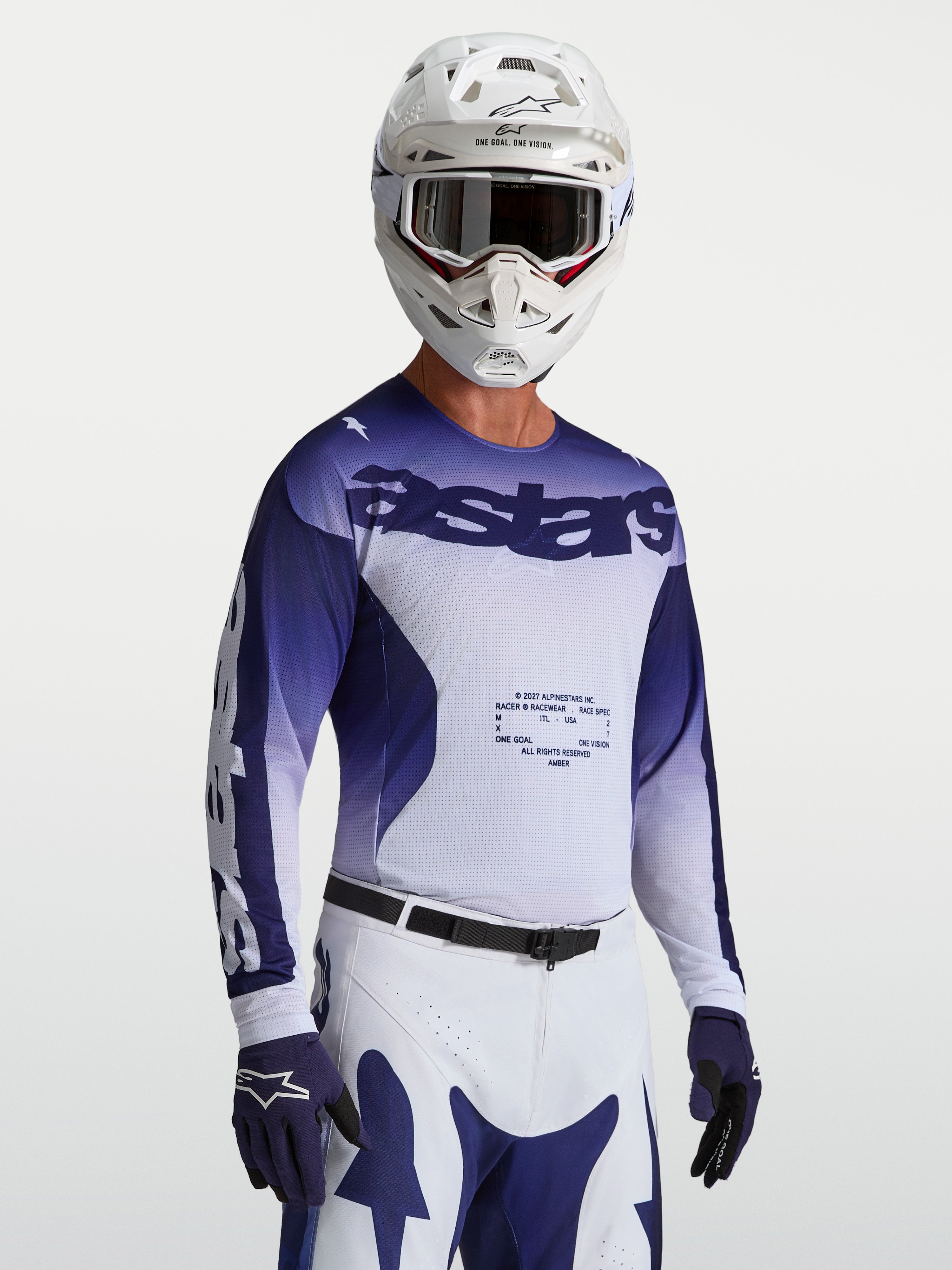Alpinestars Camisola Racer Air Amber, camisola de motocross para homem, azul e branca, malha ventilada para elevado fluxo de ar, equipamento de corrida