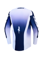 Alpinestars Racer Air Amber Jersey, camisola de motocross azul e branca, vista traseira, malha leve e ventilada.
