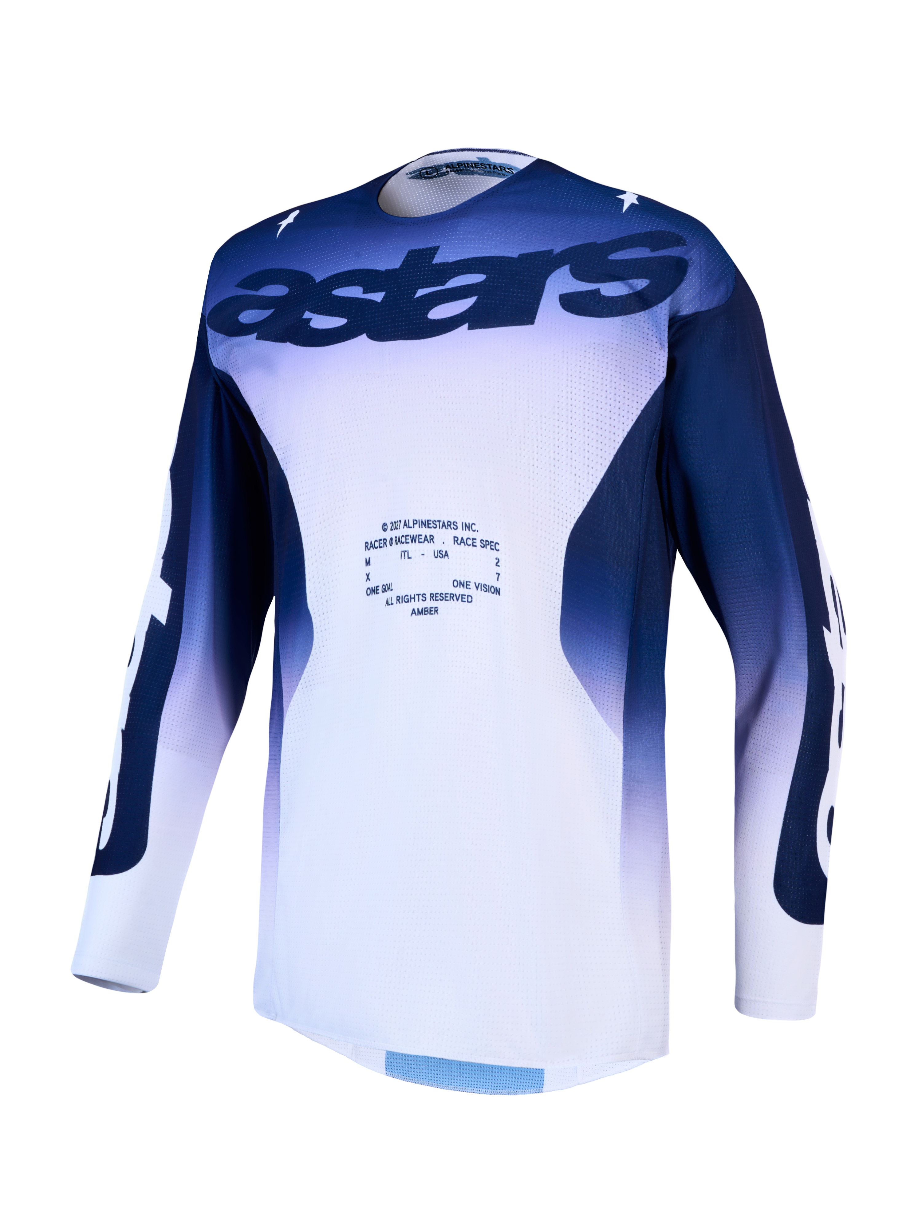 Alpinestars Racer Air Amber, camisola de motocross para homem, azul e branca, ventilada com malha respirável