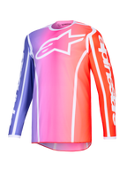 Alpinestars 2026 Fluid Apex Jersey, camisola de motocross, gradiente de roxo, rosa e laranja com detalhes brancos, logótipo Astars branco no peito e marca na manga, polifabric leve de alto desempenho para corridas off-road