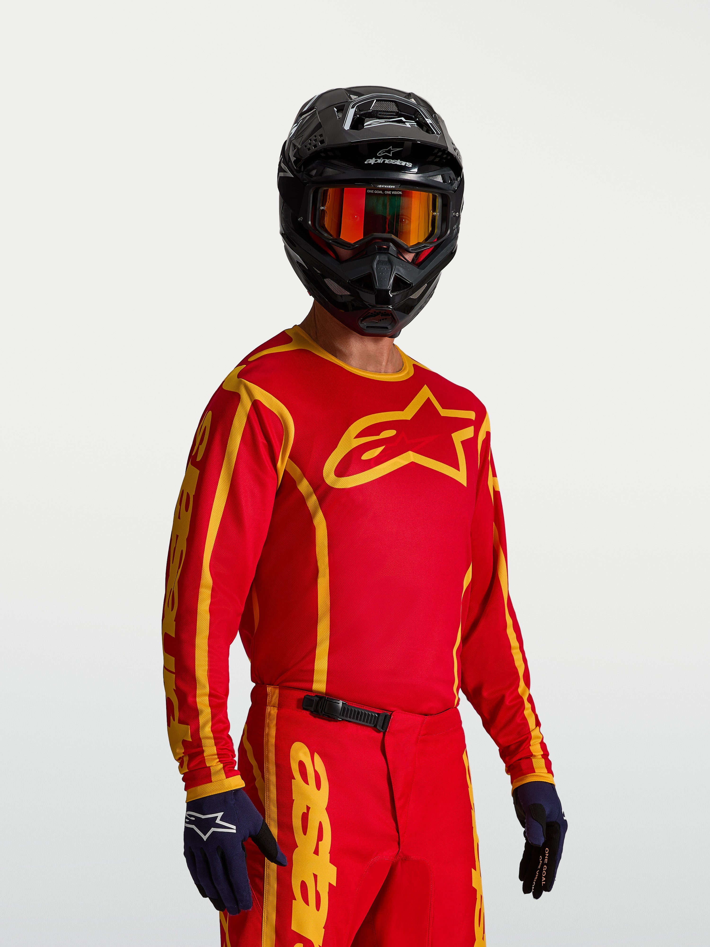 Alpinestars camisola Fluid Apex V2 para homem, vermelha e dourada, respirável, com capacete e luvas de motocross