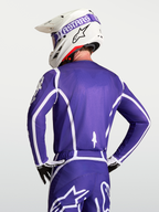 Alpinestars Camisola Fluid Apex V2, camisola de motocross para homem, azul e branca, vista traseira, construção em polifabric respirável