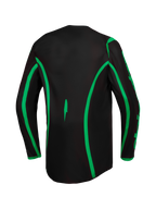 Alpinestars Fluid Apex V2, camisola de motocross para homem, preta e verde fluorescente, vista traseira com corte longo
