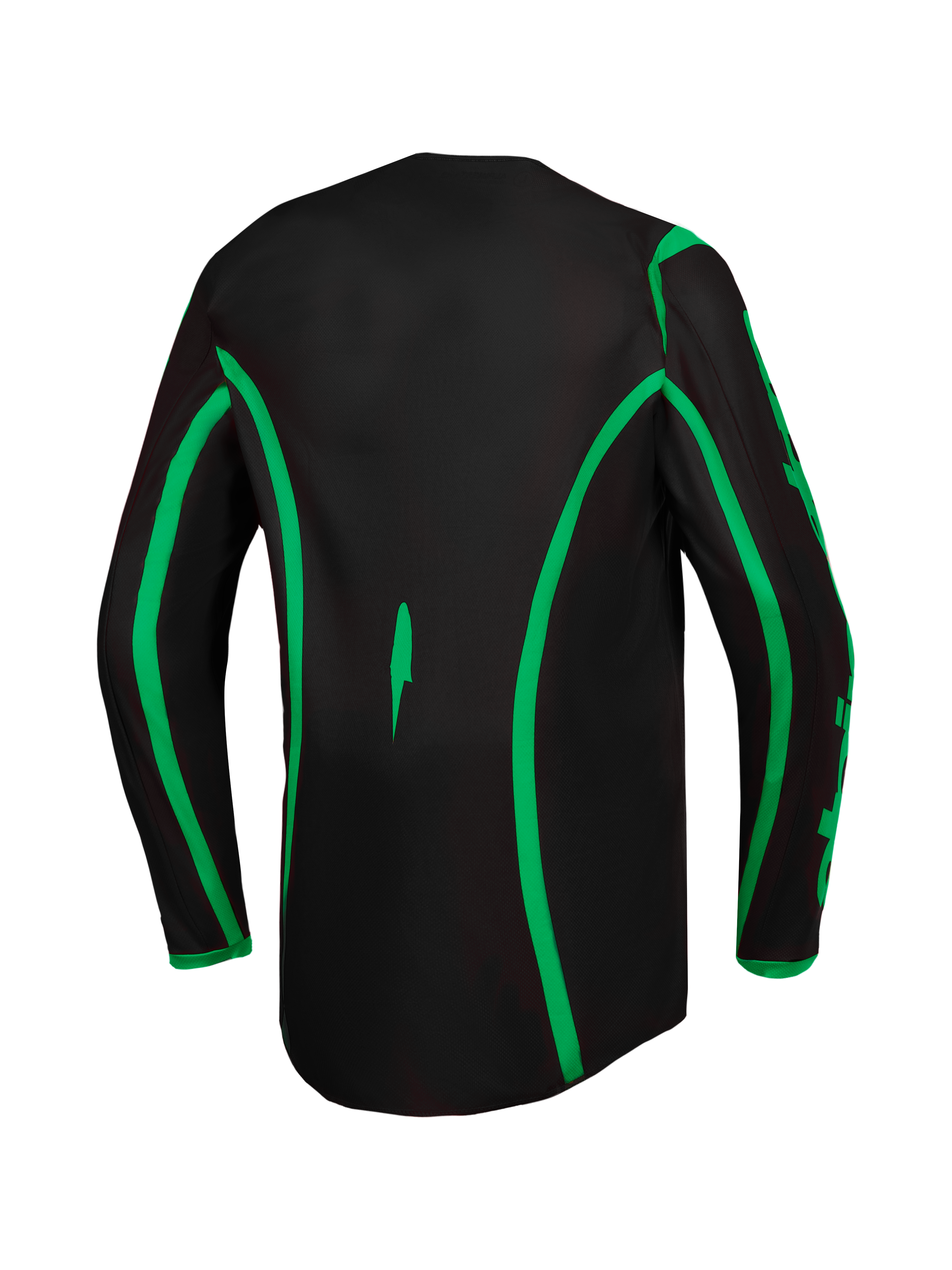 Alpinestars Fluid Apex V2, camisola de motocross para homem, preta e verde fluorescente, vista traseira com corte longo